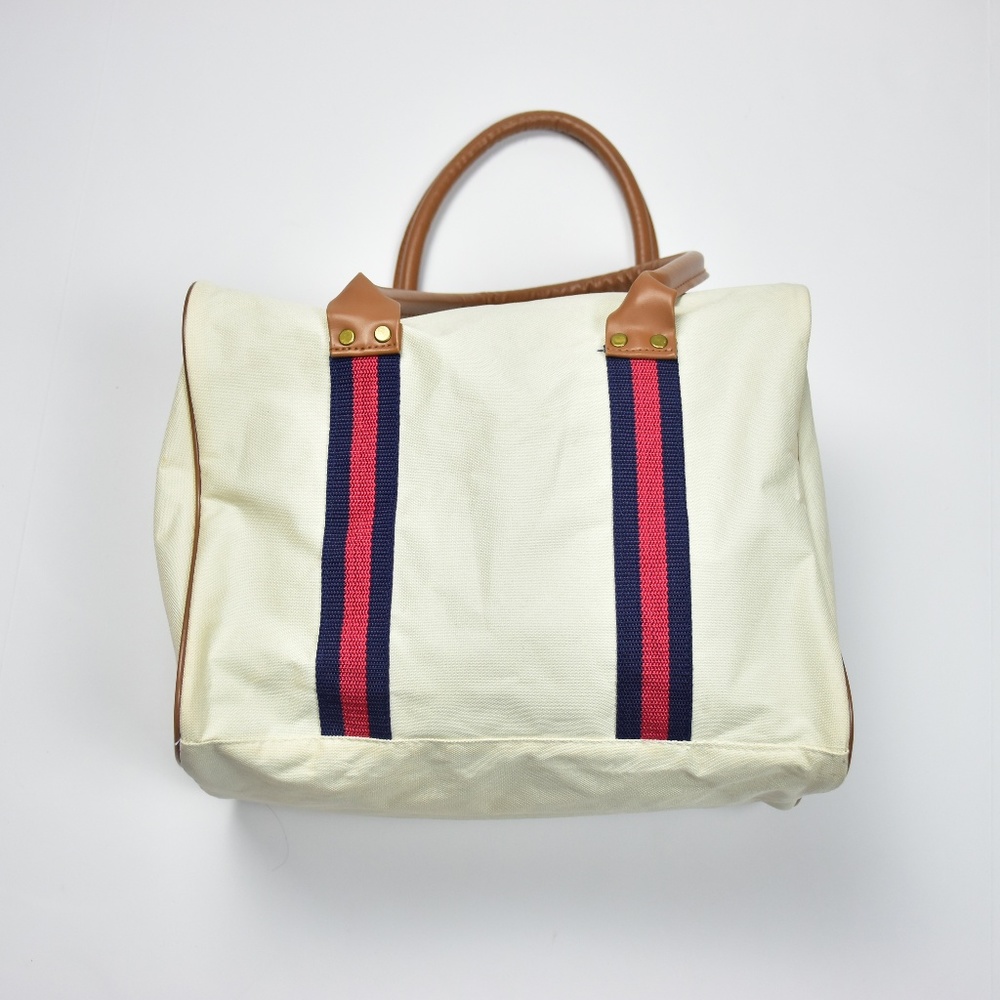 Nautical Bag Cream Canvas with Navy Red Grosgrain